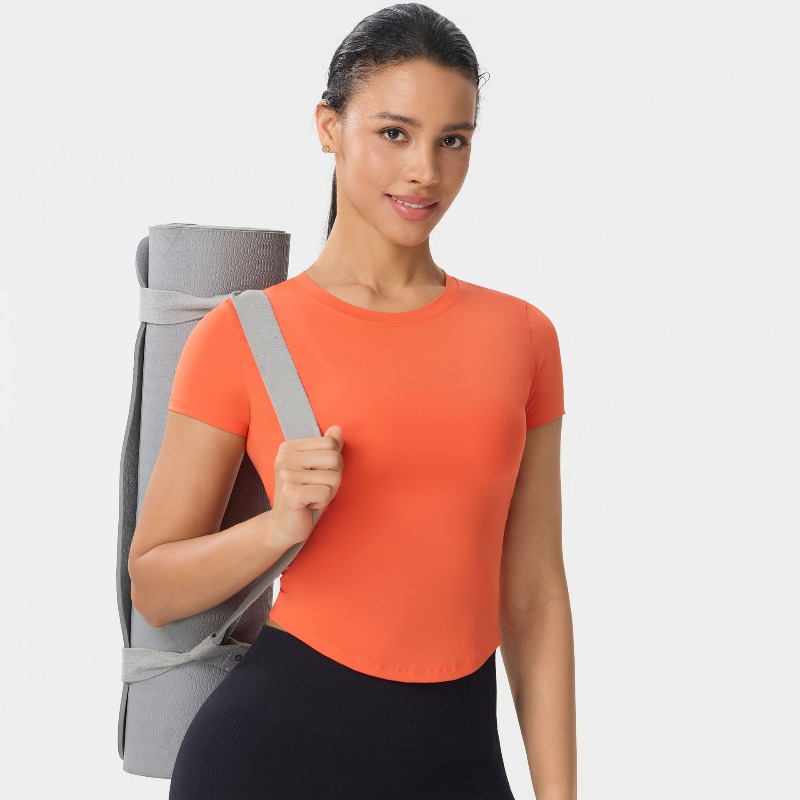 Pilates Yoga Top - เสื้อกีฬาแห้งเร็วสำหรับผู้หญิง เสื้อฟิตเนส วิ่ง โยคะ แขนสั้น ระบายอากาศ