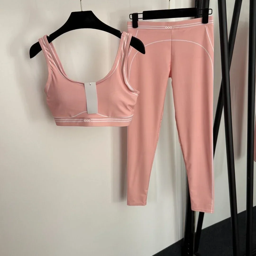 Pilates Yoga Top - ชุดออกกำลังกายสองชิ้น เสื้อกล้ามและกางเกงขายาว ระบายอากาศได้ดี ยืดหยุ่น สวมใส่สบาย เหมาะสำหรับวิ่ง