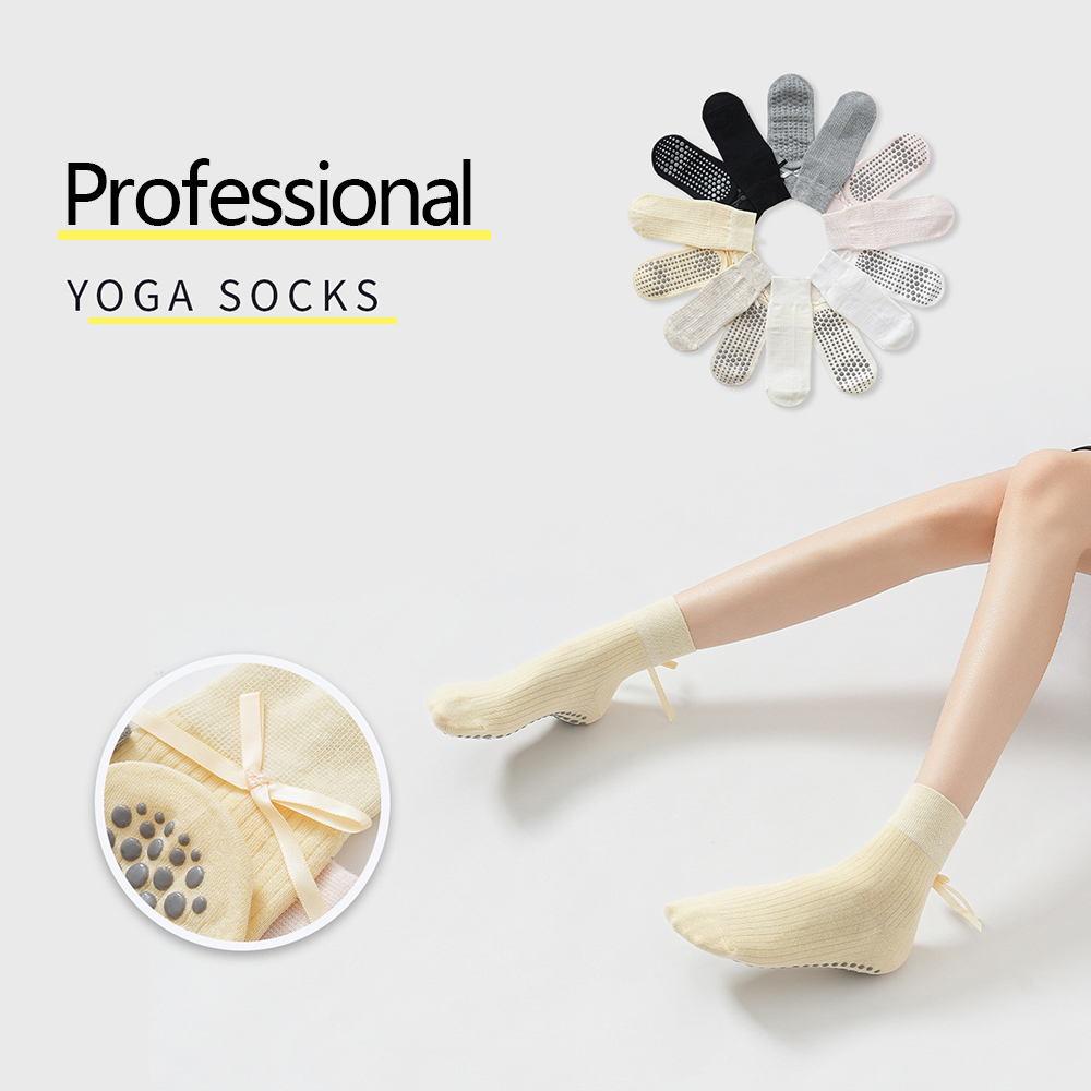 Pilates Yoga Origin - ถุงเท้าโยคะลายโบว์น่ารักสำหรับสาวๆ ถุงเท้ากีฬาพิลาทิสแฟชั่นหวานๆ ป้องกันการลื่นไถลอย่างมืออาชีพ ถุงเท้าผ้าฝ้ายระบายอากาศสำหรับผู้หญิง เหมาะเป็นของขวัญ